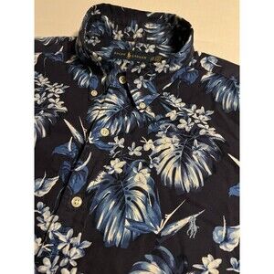 Ralph Lauren Short Sleeve Button Hawaiian Shirt 2XL Polo Floral Tropical Blue